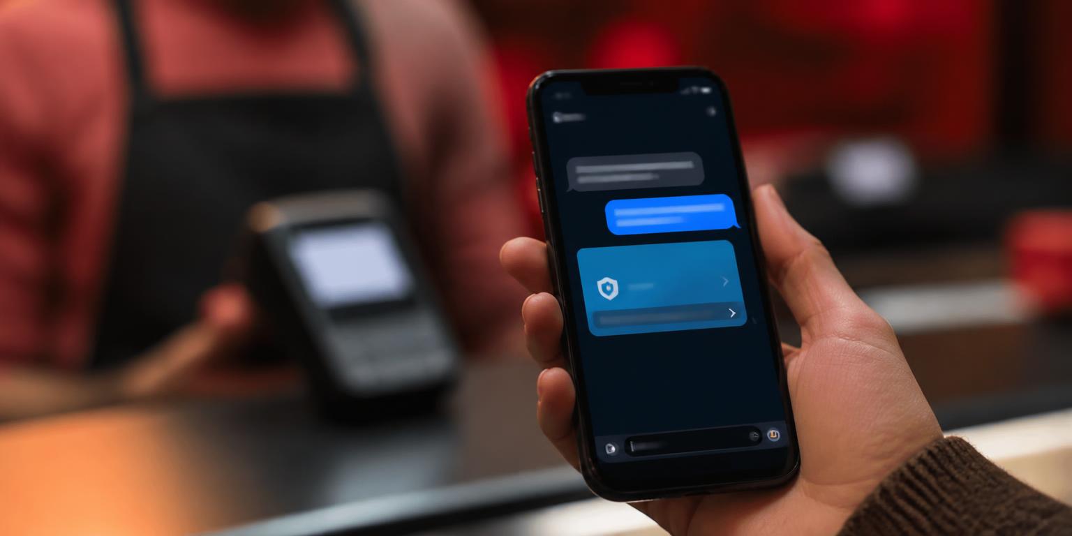 Smart POS terminal sending a short pay-by-link SMS to a customer's mobile phone for instant checkout
